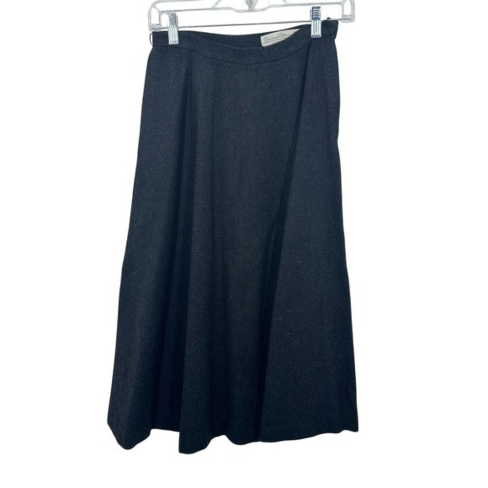 Vintage 100% Pure Wool XS A Line Midi Skirt Charcoal Gray Retro Mod Secretary